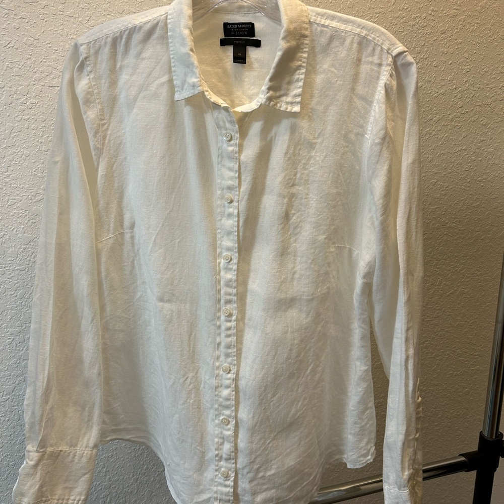 J Crew White Linen-Baird McNutt Button Down Shirt